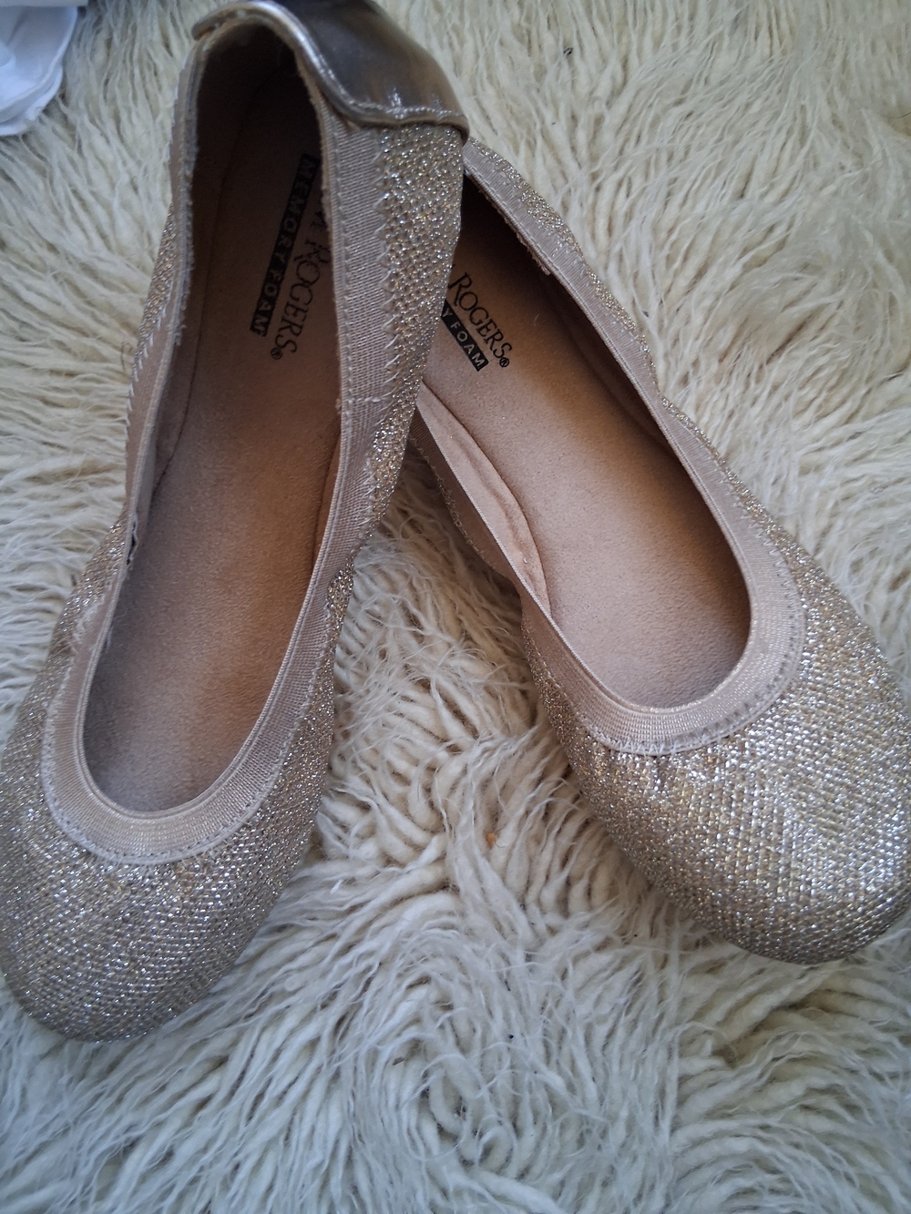 Champagne Gold Glitter Ballet Flats - Women's Slip-On